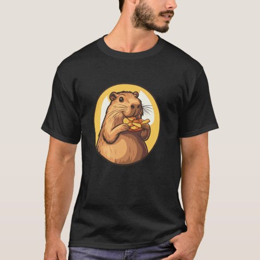 おいしいおやつを楽しむカピバラ Tシャツ (正面)