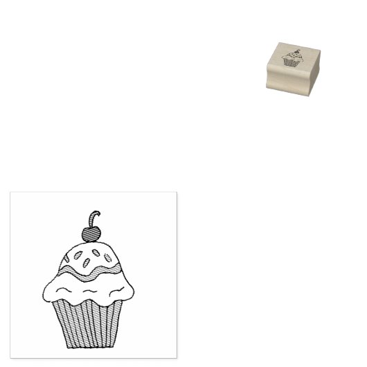 おいしいお洒落カップケーキさくらんぼを上に ラバースタンプ (押印)