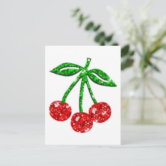 おいしいさくらんぼグリッターグラフィックフーズフルーツ ポストカード (スタンド正面)