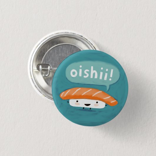 おいしいすし |かわいいサケ刺身キャラクター 缶バッジ (正面&裏面)