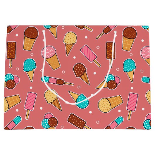 おいしいアイスクリームの美味しさ |濃いピンクのトリート ラージペーパーバッグ (正面)