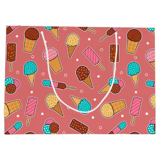 おいしいアイスクリームの美味しさ |濃いピンクのトリート ラージペーパーバッグ (裏面)