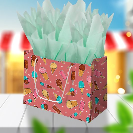 おいしいアイスクリームの美味しさ |濃いピンクのトリート ラージペーパーバッグ
