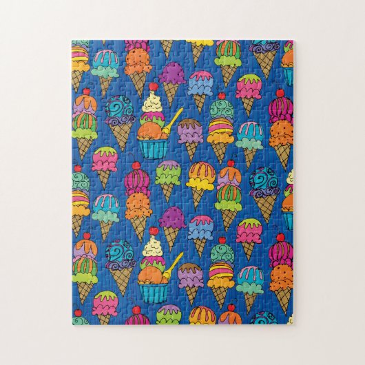 おいしいアイスクリームコーン食品オレンジブルーグリーン ジグソーパズル (縦)