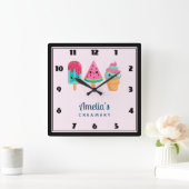 おいしいアイスクリームトリオサマービーブビジネスキッチン スクエア壁時計 (ホーム)