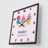 おいしいアイスクリームトリオサマービーブビジネスキッチン スクエア壁時計 (傾斜)