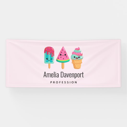 おいしいアイスクリームトリオサマービーブビジネス 横断幕 (横)