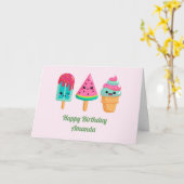 おいしいアイスクリームトリオサマーヴィベ誕生日 カード (黄色い花)