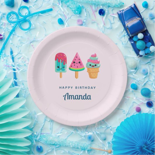 おいしいアイスクリームトリオサマーヴィベ誕生日 ペーパープレート (パーティー)
