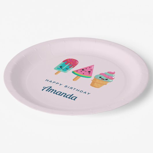 おいしいアイスクリームトリオサマーヴィベ誕生日 ペーパープレート (アングル)