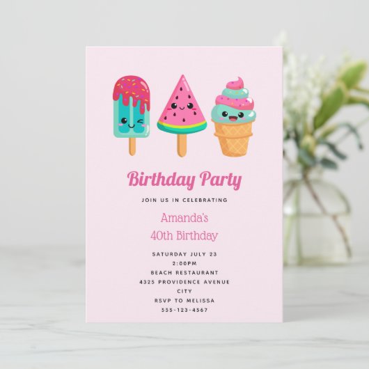 おいしいアイスクリームトリオサマーヴィベ誕生日 招待状 (スタンド正面)