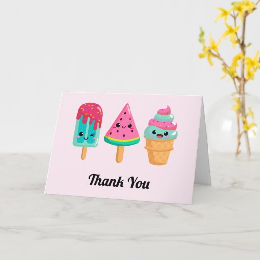 おいしいアイスクリームトリオ夏の雰囲気ありがとう カード (黄色い花)