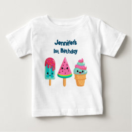 おいしいアイスクリームトリオ夏の雰囲気1歳の誕生日 ベビーTシャツ