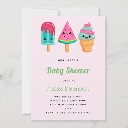おいしいアイスクリームトリオ夏ビビーベイビーシャワー 招待状 (正面)