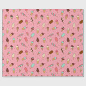おいしいアイスクリームパターン |ストロベリーピンク ラッピングペーパー (フラット)