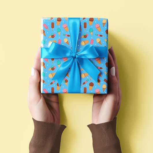 おいしいアイスクリームパターン |青 ラッピングペーパー