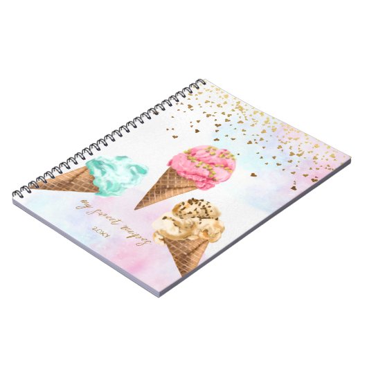 おいしいアイスクリーム金ゴールドグリッターガールレシピ ノートブック (左側)