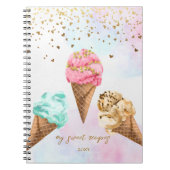 おいしいアイスクリーム金ゴールドグリッターガールレシピ ノートブック (正面)