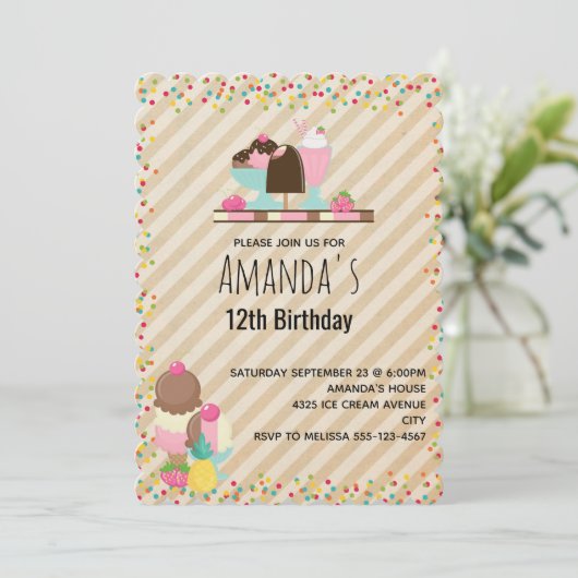 おいしいアイスクリーム&フロートスイートデザート誕生日 招待状 (スタンド正面)