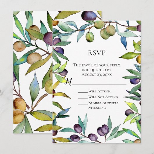 おいしいオリーブ トスカーナ 水彩 RSVP 返信 招待状 (正面/裏面)