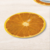 おいしいオレンジスライス ラウンドペーパーコースター (アングル)