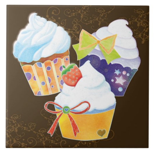 おいしいカップケーキのチョコレート色の台所タイル タイル (正面)