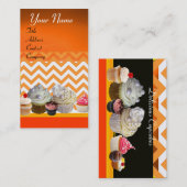 おいしいカップケーキデザートショップオレンジホワイトシェブロン 名刺 (正面/裏面)