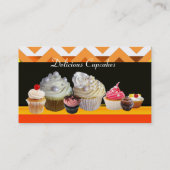 おいしいカップケーキデザートショップオレンジホワイトシェブロン 名刺 (裏面)
