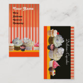 おいしいカップケーキデザートショップオレンジ赤い白ストライプ色 名刺 (正面/裏面)