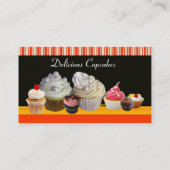 おいしいカップケーキデザートショップオレンジ赤い白ストライプ色 名刺 (裏面)
