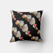 おいしいカップケーキデザートショップピンクブラック明るい赤紫色 クッション (裏面)