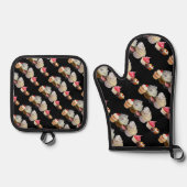 おいしいカップケーキデザートショップピンクブラック明るい赤紫色 鍋つかみ&鍋敷きセット (正面)