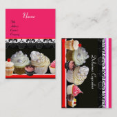 おいしいカップケーキデザートショップピンク明るい赤紫色レッド 名刺 (正面/裏面)