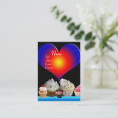 おいしいカップケーキデザートショップブルー赤いハート 名刺 (スタンド正面)