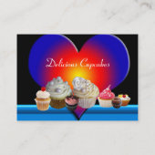 おいしいカップケーキデザートショップブルー赤いハート 名刺 (裏面)