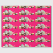 おいしいカップケーキ砂漠のショップ、ピンクの明るい赤紫色ホワイト ラッピングペーパー (フラット)