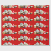おいしいカップケーキ砂漠のショップ、ピンクの赤の白 ラッピングペーパー (フラット)