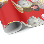 おいしいカップケーキ砂漠のショップ、ピンクの赤の白 ラッピングペーパー (ロールコーナー)