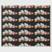 おいしいカップケーキ砂漠のショップ、ピンクブラックレッド ラッピングペーパー (フラット)