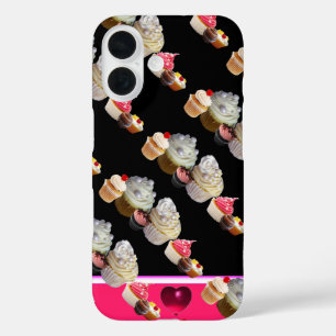 おいしいカップケーキ砂漠のショップ、ピンク、明るい赤紫色ホワイト iPhone 16ケース