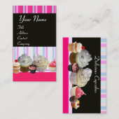 おいしいカップケーキ砂漠ショップブルーホワイトピンクストライプ色 名刺 (正面/裏面)