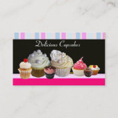 おいしいカップケーキ砂漠ショップブルーホワイトピンクストライプ色 名刺 (裏面)