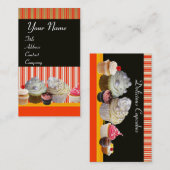 おいしいカップケーキ砂漠ショップホワイトレッドストライプ 名刺 (正面/裏面)