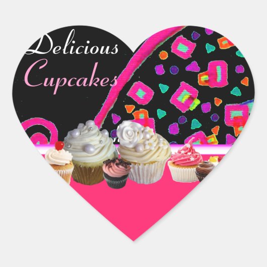 おいしいカップケーキ誕生日パーティーハート ハートシール (正面)