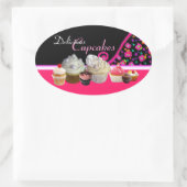 おいしいカップケーキ誕生日パーティーピンクドット 楕円形シール (バッグ)