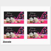 おいしいカップケーキ誕生日パーティーピンクドット 長方形シール (シート)