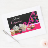 おいしいカップケーキ誕生日パーティーピンクドット 長方形シール (封筒)