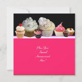 おいしいカップケーキ誕生日パーティーピンクレッドブラック 招待状 (裏面)