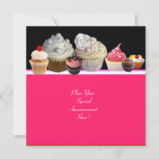 おいしいカップケーキ誕生日パーティーピンクレッドブラック 招待状 (裏面)