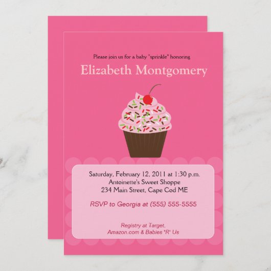 おいしいカップケーキ赤ちゃんシャワー散水5 x 7 招待状 (正面/裏面)